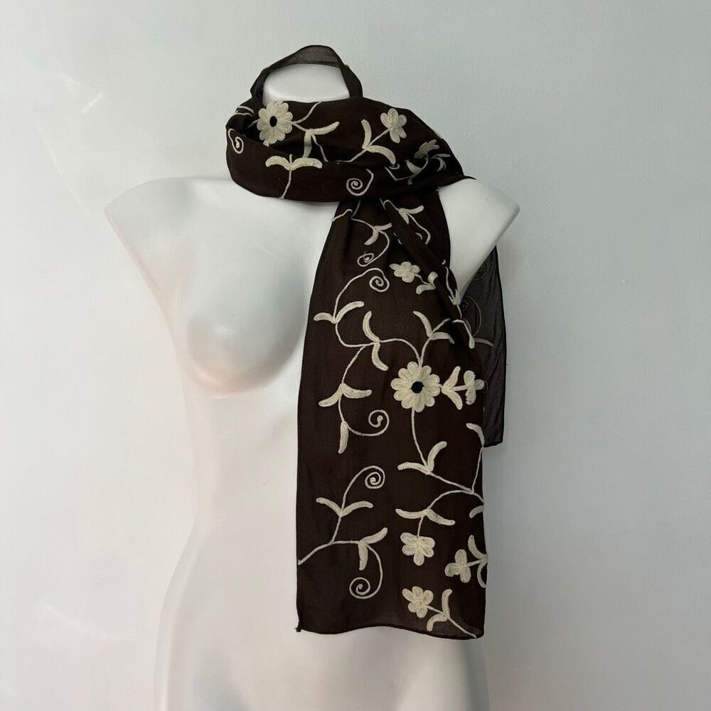 Vintage embroidered rayon scarf